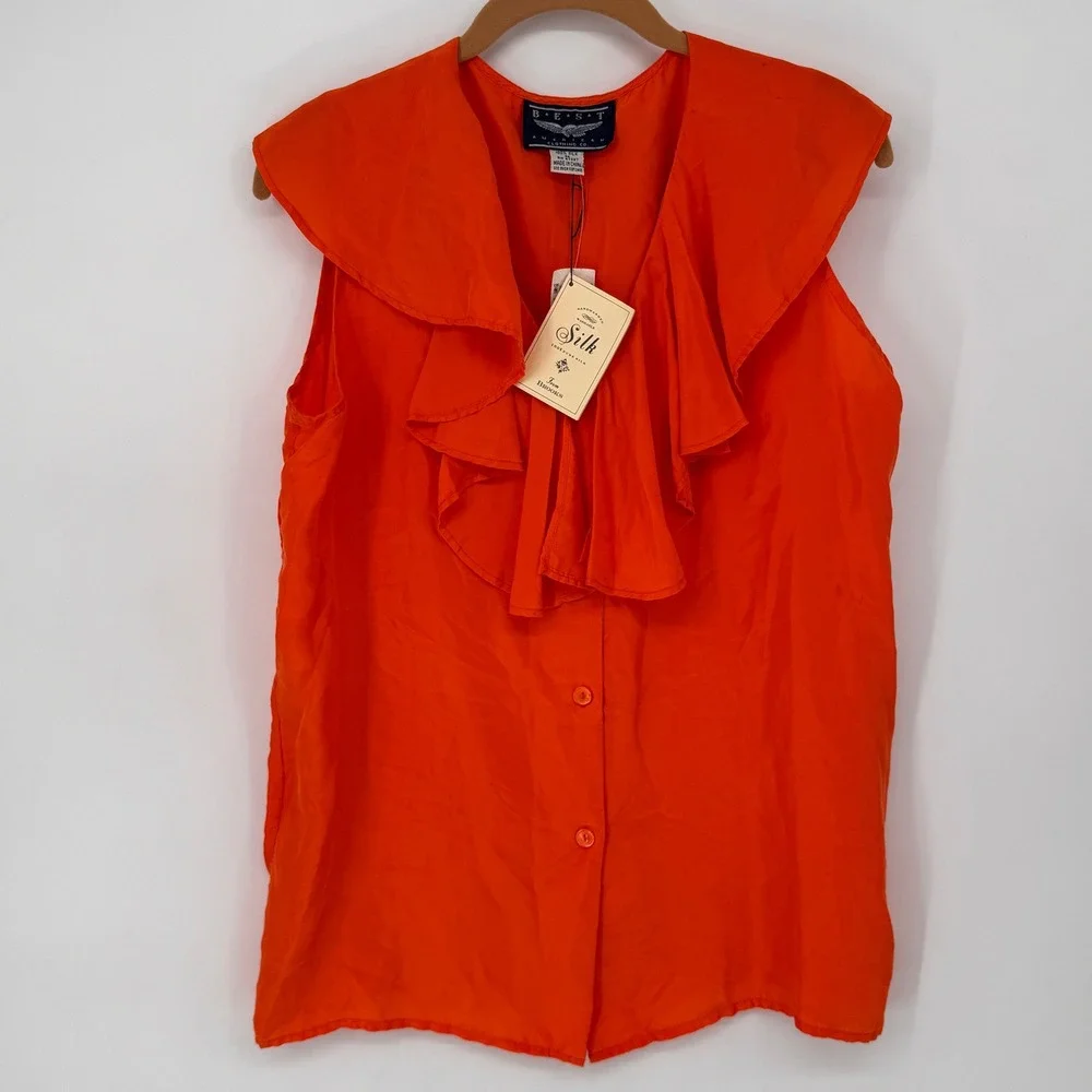 BEST American Clothing Co Silk Blouse Womens Medium Orange NWT Ruffle V-Neck